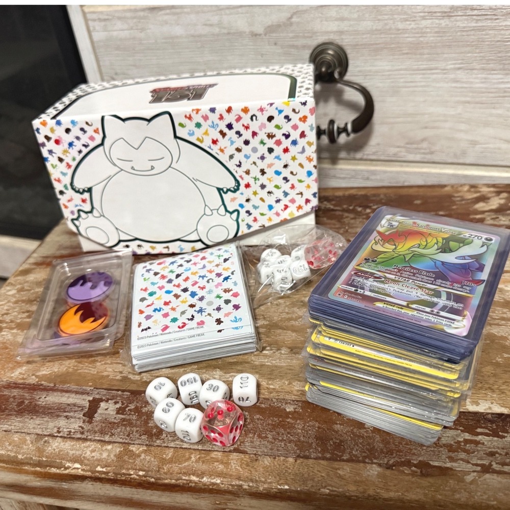Pokemon TCG Card Lot 100+ Cards With Holos Box Sleeves Dice Coins